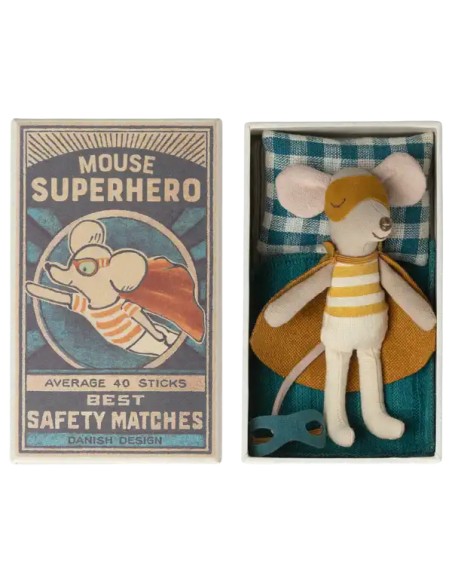 Souris Super héros, Petit Frère et sa boîte assortie - Maileg