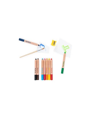 9 crayons de couleur 3 en 1 – Moulin Roty | Crayons lavables