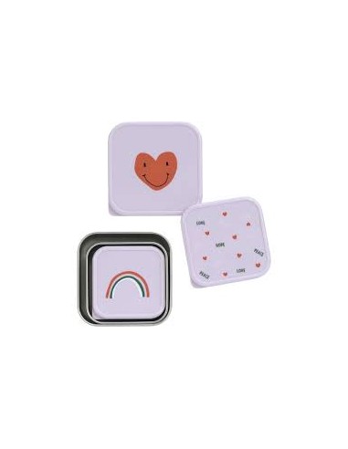 Lot de 3 petites boîtes à goûter inox happy cœur - Laessig