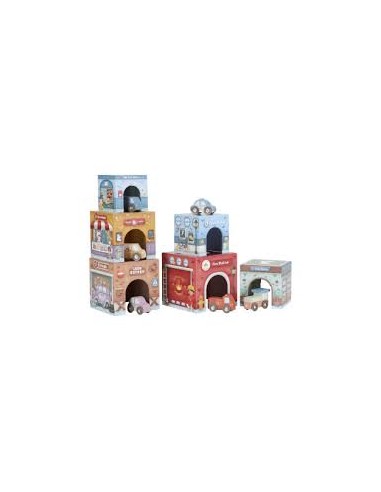 Blocs empilables avec voitures en bois – Jouet éducatif Little Dutch