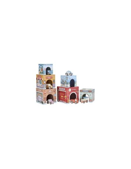 Blocs empilables avec voitures en bois – Jouet éducatif Little Dutch