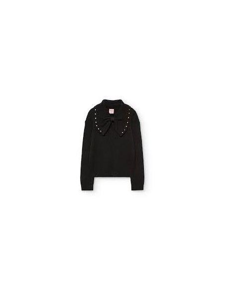 Pull en maille noir pour fille avec noeud - Boboli