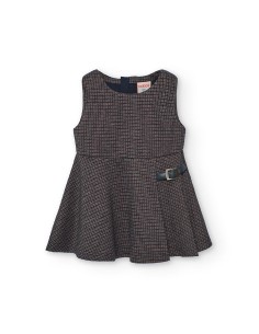 Robe chasuble fille en maille à carreaux gris - Boboli