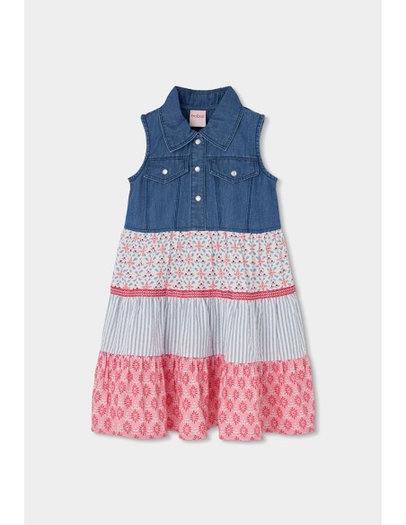 Robe en jean a bretelles bi matiere pour fille - Boboli