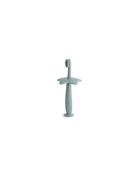 Brosse à dents Flower silicone vert Mushie – Première brosse bébé
