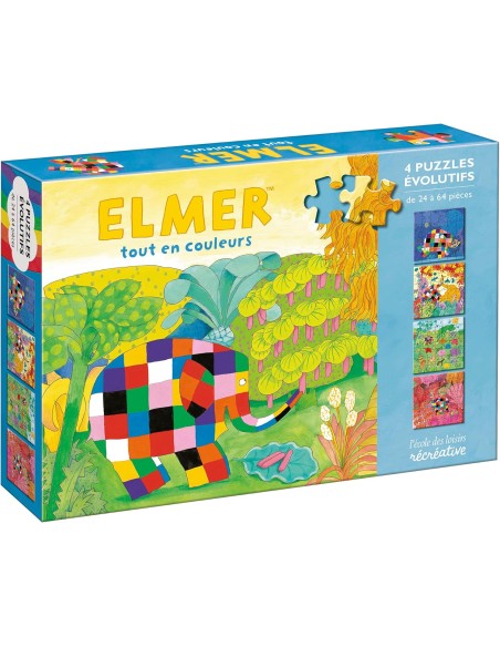Elmer tout en couleurs - 4 puzzles évolutifs - Moulin Roty