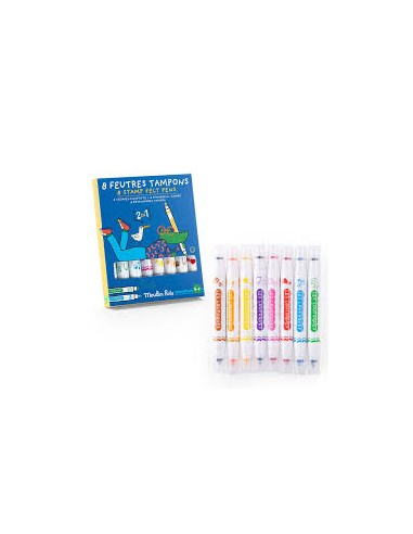 8 Feutres tampons 2 en 1 Les loufoques - Moulin Roty 683602