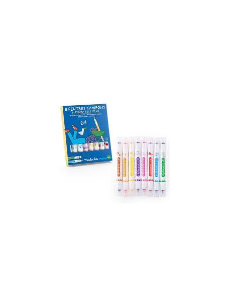 8 Feutres tampons 2 en 1 Les loufoques - Moulin Roty 683602