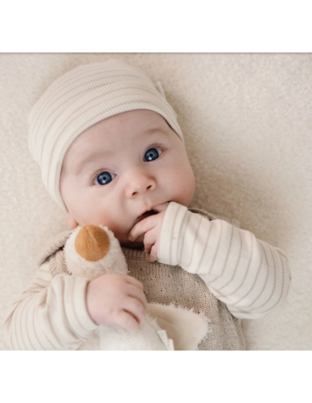Bonnet bébé beige rayé - Taille 2 62/74 - Little Dutch