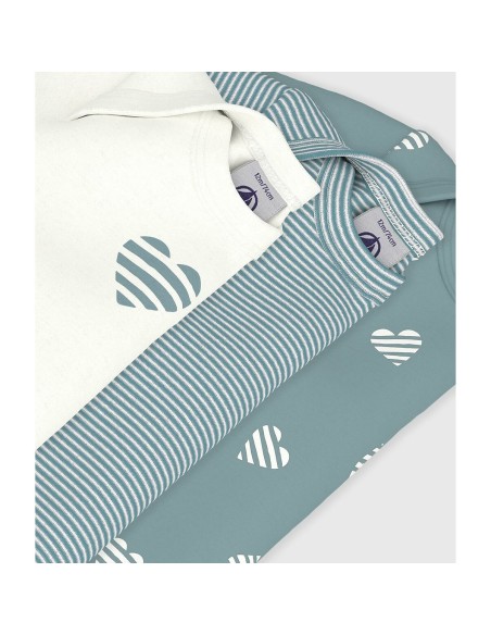 Lot de 3 bodies imprimé cœur ML - Petit Bateau
