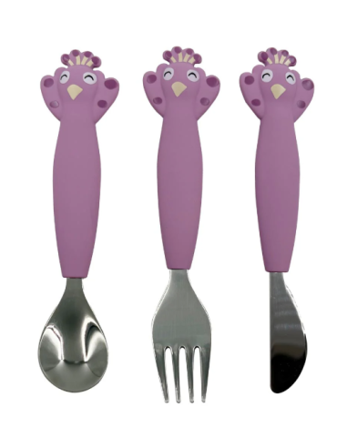 Couverts 3 pièces en silicone Paon - Trixie