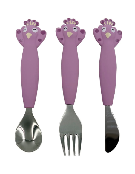 Couverts 3 pièces en silicone Paon - Trixie