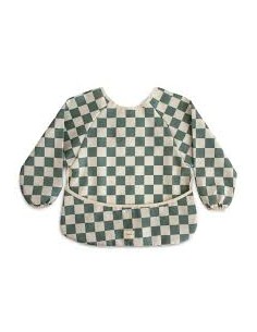 Bavoir a manches a carreaux vert - Mushie