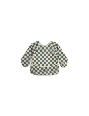 Bavoir a manches a carreaux vert - Mushie