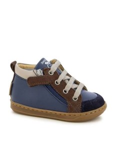 Basket premiers pas Bouba Bi Zip Navy Camel Shoo Pom | Chaussure bébé cuir