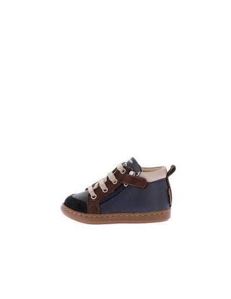 Basket premiers pas Bouba Bi Zip Navy Camel Shoo Pom | Chaussure bébé cuir