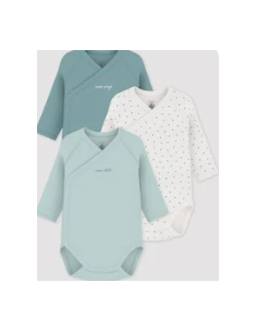 Lot de 3 bodies coeur vert ML - Petit bateau