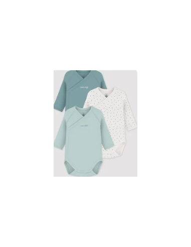 Lot de 3 bodies coeur vert ML - Petit bateau