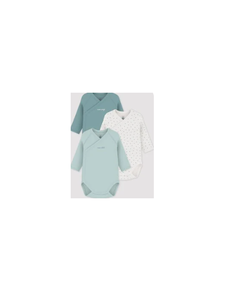 Lot de 3 bodies coeur vert ML - Petit bateau
