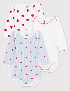 Lot de 3 bodies coeur us ML - Petit bateau