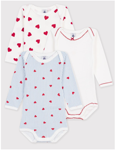 Lot de 3 bodies coeur us ML - Petit bateau