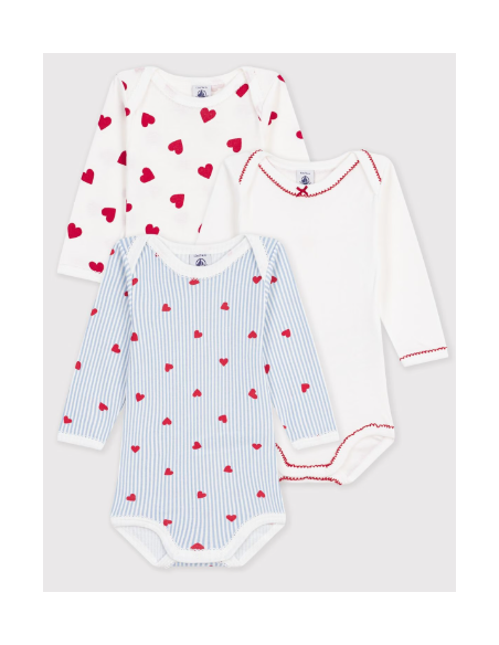 Lot de 3 bodies coeur us ML - Petit bateau
