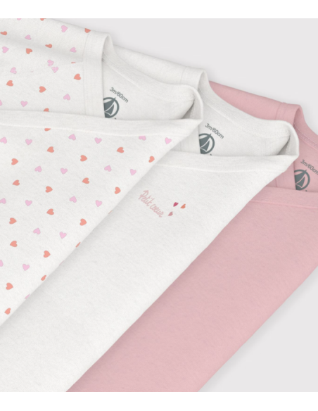 Lot de 3 bodies coeur rose ML - Petit bateau
