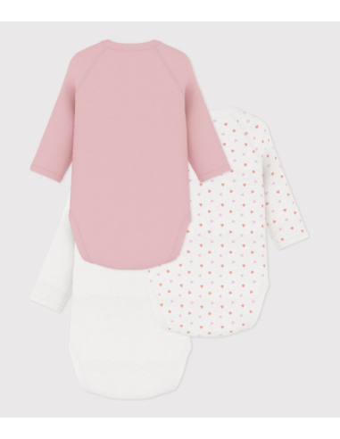 Lot de 3 bodies coeur rose ML - Petit bateau