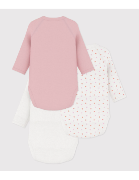 Lot de 3 bodies coeur rose ML - Petit bateau