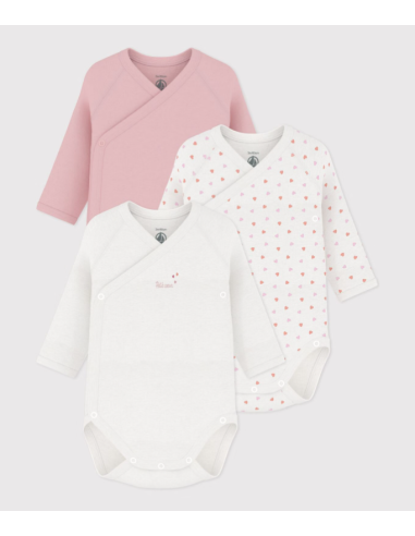 Lot de 3 bodies coeur rose ML - Petit bateau