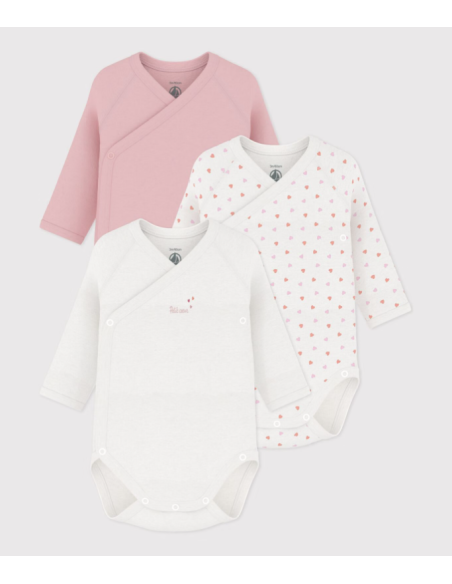 Lot de 3 bodies coeur rose ML - Petit bateau