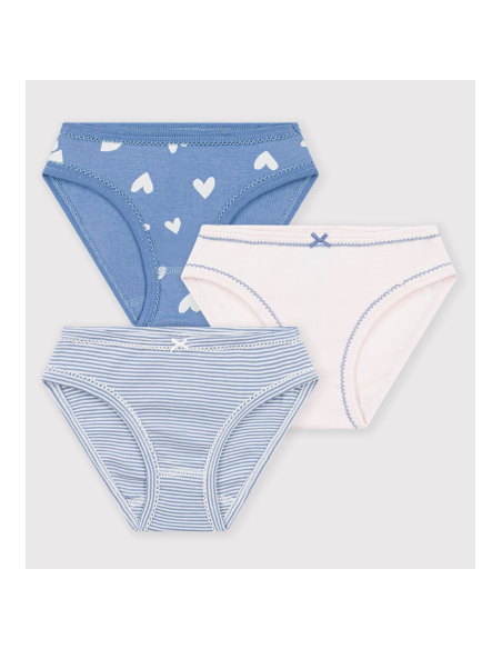 Lot de 3 culottes coeur bleu - Petit Bateau