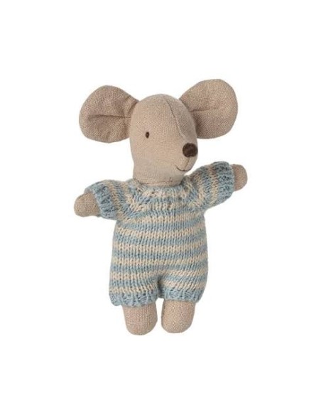 Bébé souris Maileg en couffin | Souris bébé avec combinaison tricotée