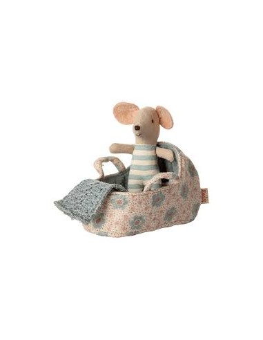 Bébé souris Maileg en couffin | Souris bébé avec combinaison tricotée