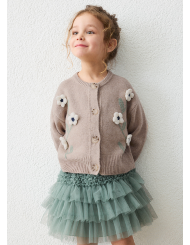 Cardigan tricot fleurs beige - Mayoral 4323-87