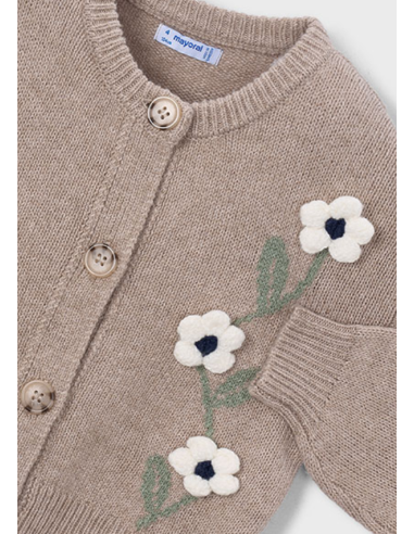 Cardigan tricot fleurs beige - Mayoral