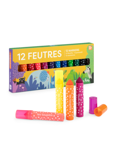 12 gros feutres pointes coniques Les Toupitis - Moulin Roty