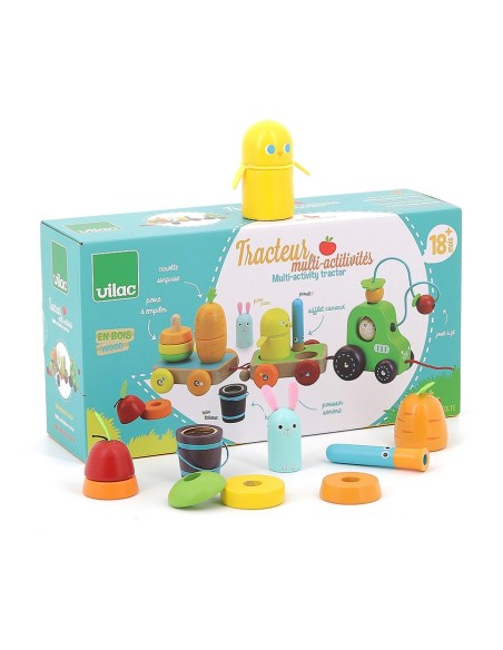 Tracteur Multi-Activités Vilac – Jouet Éducatif en Bois pour Enfants