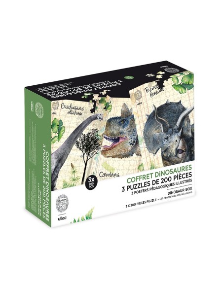 Coffret 3 puzzles dinosaures + posters – Vilac Muséum