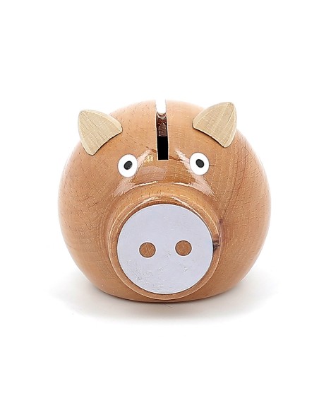 Tirelire cochon bois naturel - blanc
