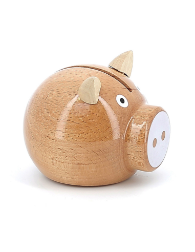 Tirelire cochon bois naturel - blanc