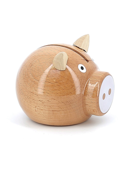 Tirelire cochon bois naturel - blanc
