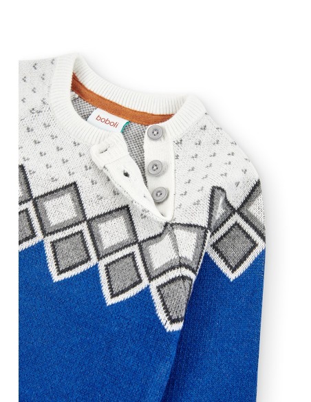 Pull effet losange bleu bebe garçon 9 mois - Boboli