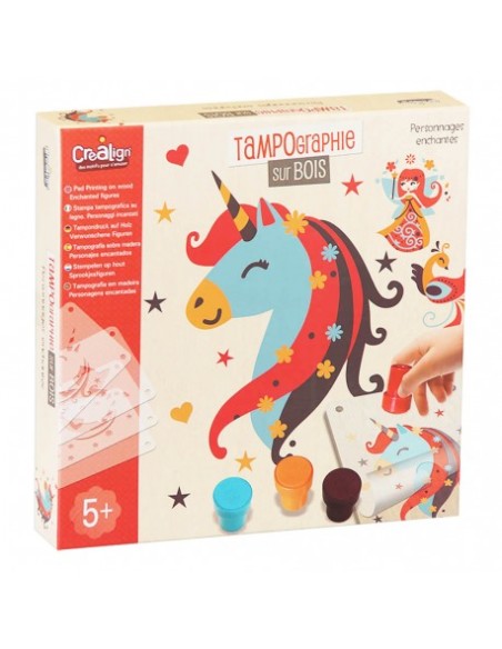 Tampographie sur bois personnages enchantés